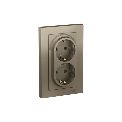 Розетка двойная Schneider Electric ATLASDESIGN с заземлением без шторок, в сборе, 16А, 250В Розетка двойная Schneider Electric ATLASDESIGN с заземлением без шторок, в сборе, 16А, 250В