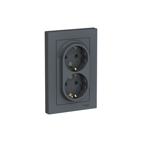 Розетка двойная Schneider Electric ATLASDESIGN с заземлением без шторок, в сборе, 16А, 250В Розетка двойная Schneider Electric ATLASDESIGN с заземлением без шторок, в сборе, 16А, 250В