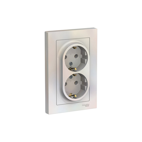 Розетка двойная Schneider Electric ATLASDESIGN с заземлением без шторок, в сборе, 16А, 250В Розетка двойная Schneider Electric ATLASDESIGN с заземлением без шторок, в сборе, 16А, 250В