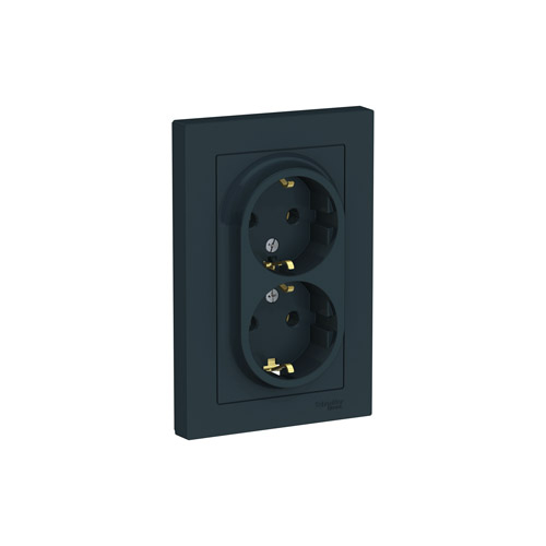 Розетка двойная Schneider Electric ATLASDESIGN с заземлением без шторок, в сборе, 16А, 250В