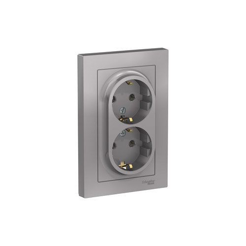 Розетка двойная Schneider Electric ATLASDESIGN с заземлением без шторок, в сборе, 16А, 250В Розетка двойная Schneider Electric ATLASDESIGN с заземлением без шторок, в сборе, 16А, 250В