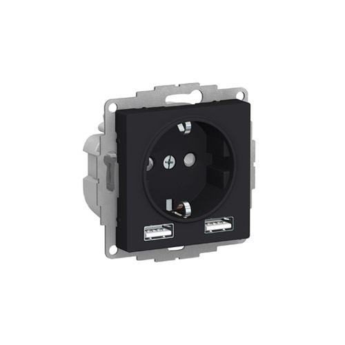 Розетка Schneider Electric ATLASDESIGN 16А с 2 USB A+A, 5В/2,4А, 2х5В/1,2А, механизм Розетка Schneider Electric ATLASDESIGN 16А с 2 USB A+A, 5В/2,4А, 2х5В/1,2А, механизм