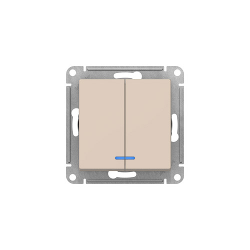 Выключатель двухклавишный Schneider Electric AtlasDesign с подсветкой, 10АХ, механизм Выключатель двухклавишный Schneider Electric AtlasDesign с подсветкой, 10АХ, механизм