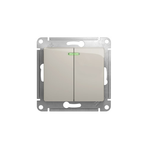 Выключатель двухклавишный Schneider Electric GLOSSA с подсветкой, в рамку, 250В, 10А Выключатель двухклавишный Schneider Electric GLOSSA с подсветкой, в рамку, 250В, 10А