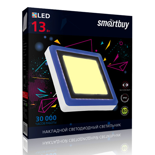 Накладной (LED) светильник Квадрат с подсветкой DLB Smartbuy-13w/3000K+B/IP20