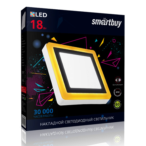 Накладной (LED) светильник Квадрат с подсветкой DLB Smartbuy-18w/6500K+O/IP20